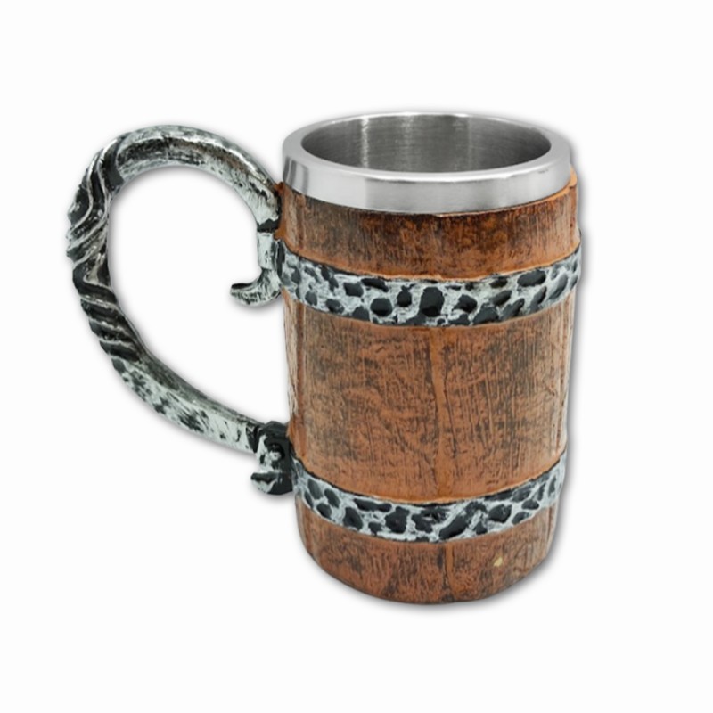 CANECA MEDIEVAL MODELO BARRIL EM RESINA E INOX 600ML  REF: 1152B-G