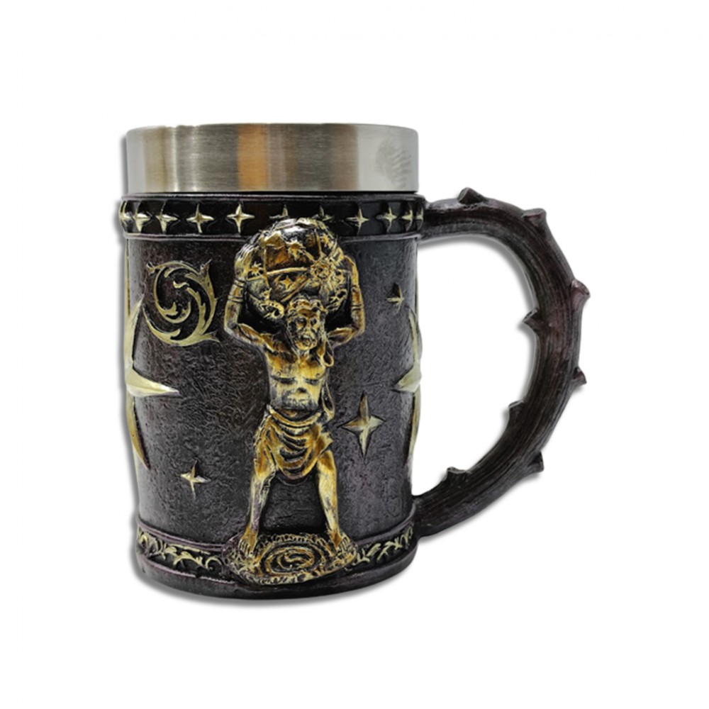 CANECA MEDIEVAL MODELO GIGANTE ATLAS EM RESINA E INOX 600ML  REF: 22048B