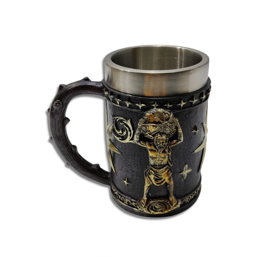 CANECA MEDIEVAL MODELO GIGANTE ATLAS EM RESINA E INOX 600ML  REF: 22048B