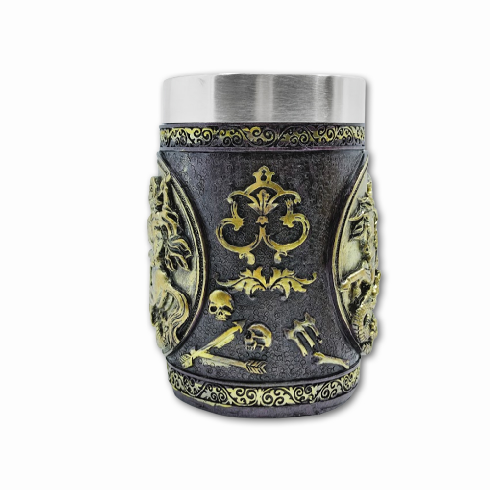 CANECA MEDIEVAL MODELO SÃO JORGE EM RESINA E INOX 600ML  REF: 220047B