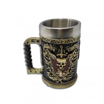CANECA MEDIEVAL MODELO PIRATA EM RESINA E INOX 600ML  REF: 102B-JB