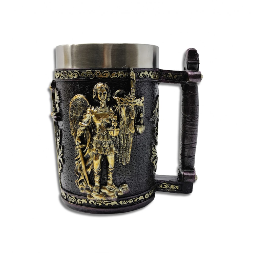 CANECA MEDIEVAL MODELO DEUSA DIKÉ EM RESINA E INOX 400ML  REF: 220044B