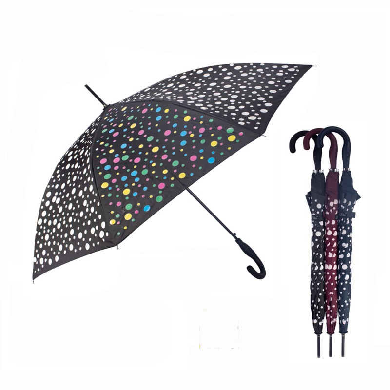 GUARDA CHUVA LONGO MUDA DE COR MODELO BOLINHAS 60CM REF: AP1803 GUARDA CHUVA LONGO MUDA DE COR MODELO BOLINHAS 60CM REF: AP1803