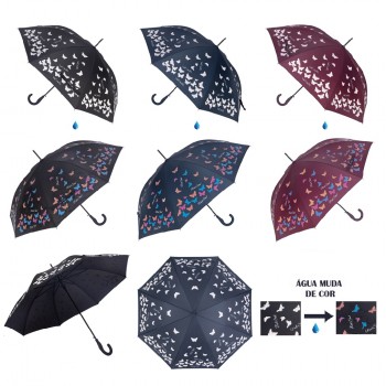 GUARDA CHUVA LONGO MUDA DE COR MODELO BORBOLETAS 60CM REF: AP1810 GUARDA CHUVA LONGO MUDA DE COR MODELO BORBOLETAS 60CM REF: AP1810