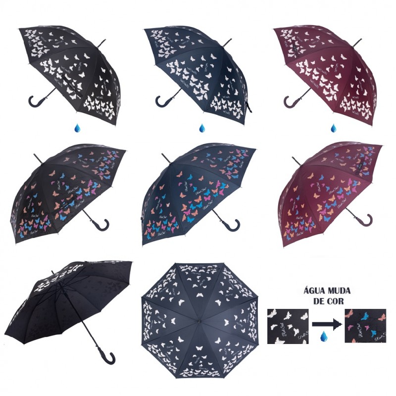 GUARDA CHUVA LONGO MUDA DE COR MODELO BORBOLETAS 60CM REF: AP1810