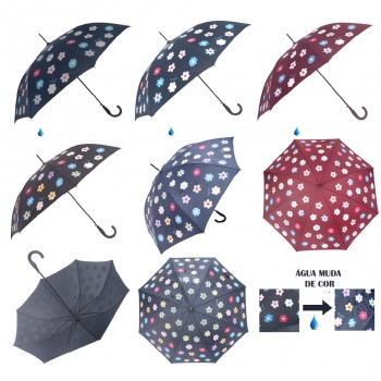 GUARDA CHUVA LONGO MUDA DE COR MODELO FLORES 60CM REF: APRST1811 GUARDA CHUVA LONGO MUDA DE COR MODELO FLORES 60CM REF: APRST1811