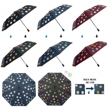 GUARDA CHUVA DOBRÁVEL MUDA DE COR MODELO FLORES REF: AP3811A GUARDA CHUVA DOBRÁVEL MUDA DE COR MODELO FLORES REF: AP3811A