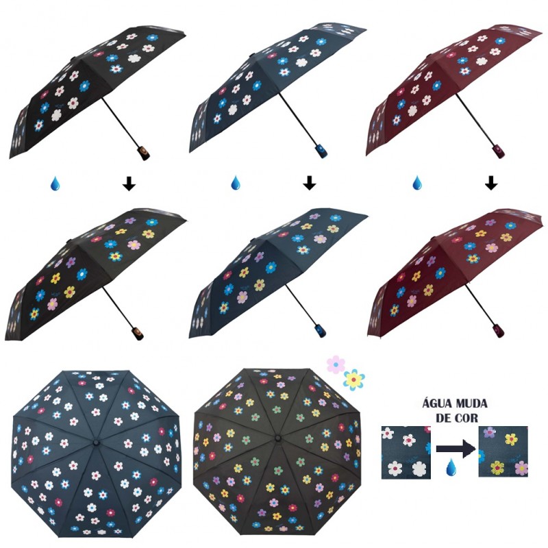 GUARDA CHUVA DOBRÁVEL MUDA DE COR MODELO FLORES REF: AP3811A