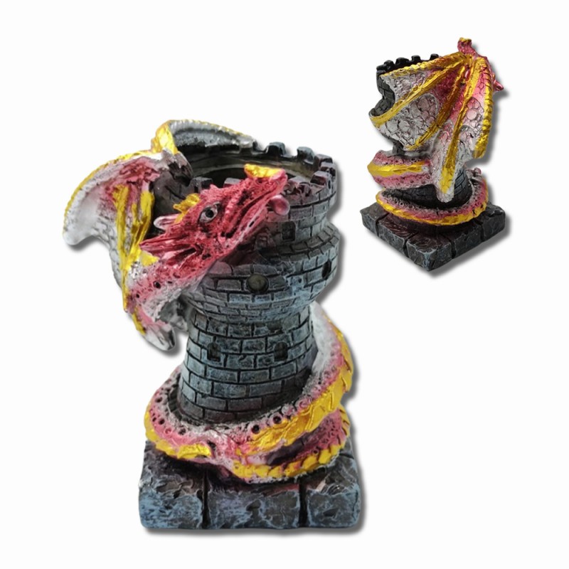 CASTIÇAL MODELO TORRE COM DRAGÃO EM RESINA REF: AP6652ST