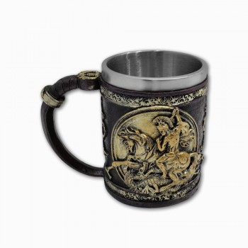 CANECA MEDIEVAL MODELO SÃO JORGE EM RESINA E INOX 400ML  REF: AP220100B