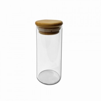 POTE DE VIDRO COM TAMPA EM BAMBU 120ML REF: APG47100