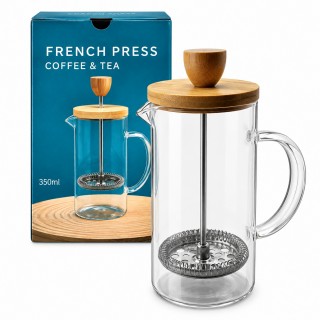 CAFETEIRA PRENSA FRANCESA EM VIDRO E BAMBU 350ML  REF: APXC-FB011