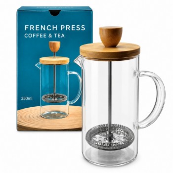 CAFETEIRA PRENSA FRANCESA EM VIDRO E BAMBU 350ML  REF: APXC-FB011