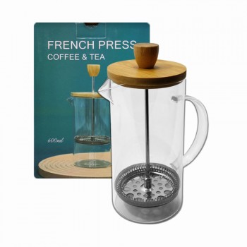 CAFETEIRA PRENSA FRANCESA EM VIDRO E BAMBU 600ML  REF: APXC-FB012