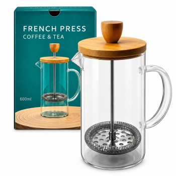 CAFETEIRA PRENSA FRANCESA EM VIDRO E BAMBU 600ML  REF: APXC-FB012