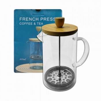 CAFETEIRA PRENSA FRANCESA EM VIDRO E BAMBU 800ML  REF: APXC-FB013
