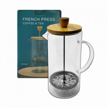 CAFETEIRA PRENSA FRANCESA EM VIDRO E BAMBU 1000ML  REF: APXC-FB014
