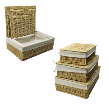 KIT COM TRÊS CESTAS EM BAMBU FORRADA COM TECIDO REF: APTB-G3