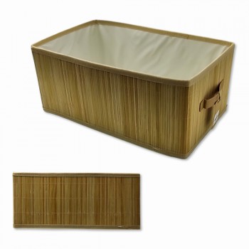  CESTA DOBRAVEL EM BAMBU FORRADO COM TECIDO  REF: AP16925-4