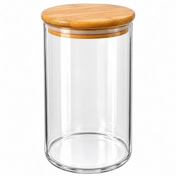 POTE DE VIDRO COM TAMPA DE BAMBU 550ML REF: APP1010