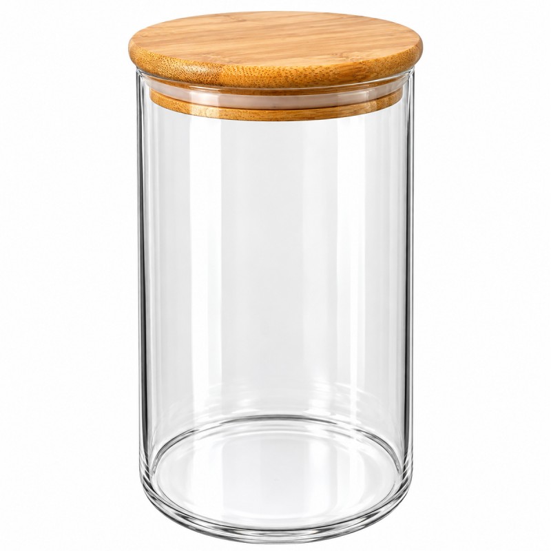 POTE DE VIDRO COM TAMPA DE BAMBU 550ML REF: APP1010 POTE DE VIDRO COM TAMPA DE BAMBU 550ML REF: APP1010