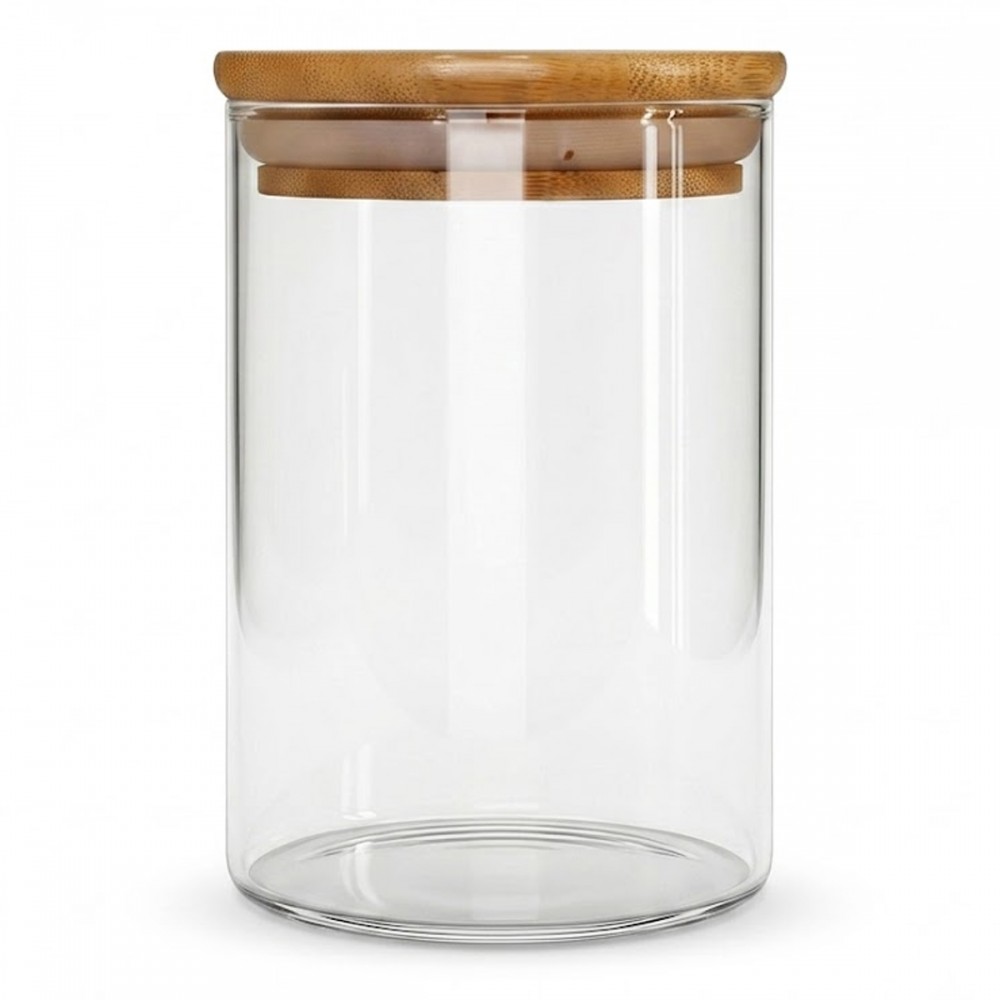 POTE DE VIDRO COM TAMPA DE BAMBU 550ML REF: APP1010
