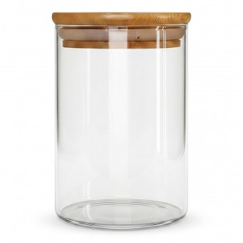 POTE DE VIDRO COM TAMPA DE BAMBU 550ML REF: APP1010