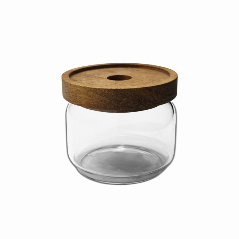 POTE DE VIDRO COM TAMPA EM BAMBU 250ML REF: APW907