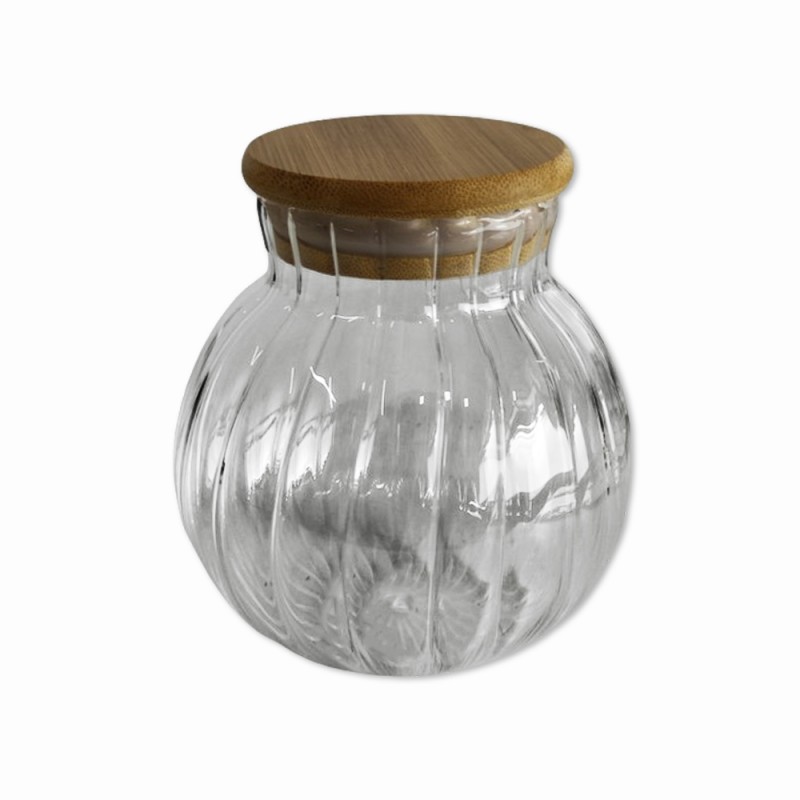 POTE DE VIDRO COM TAMPA EM BAMBU 600ML REF: APM7595