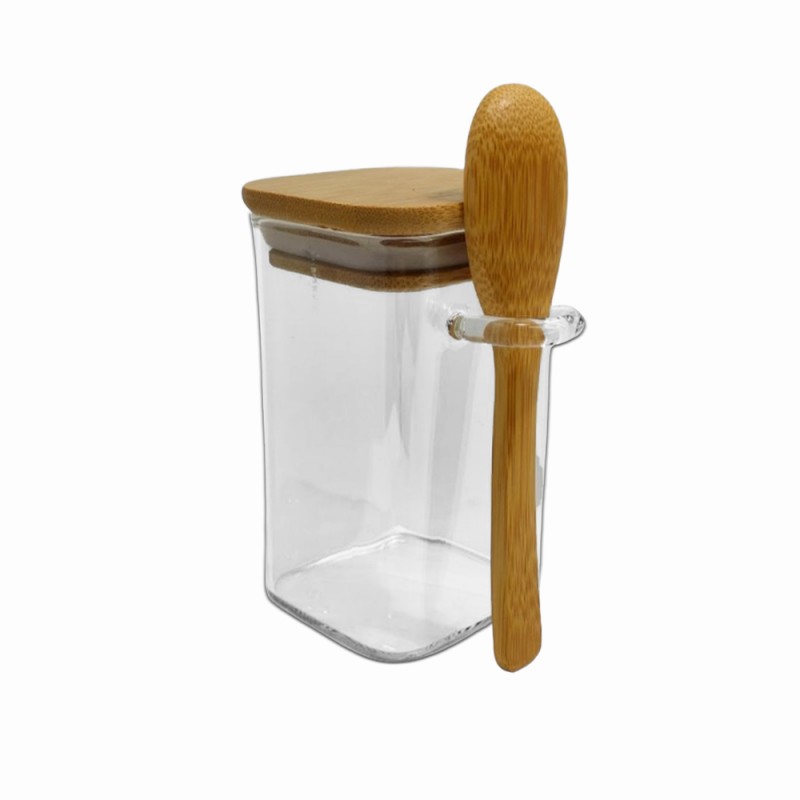POTE DE VIDRO COM TAMPA EM BAMBU 250ML REF: APSQ610