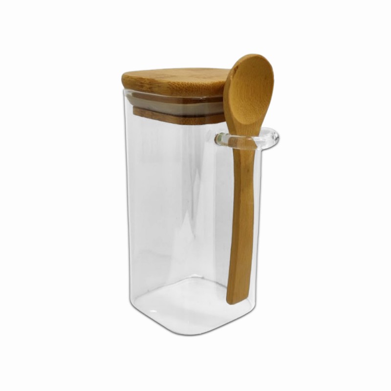 POTE DE VIDRO COM TAMPA EM BAMBU 300ML REF: APSQ612