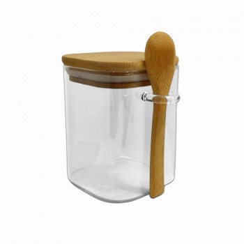 POTE DE VIDRO COM TAMPA EM BAMBU 300ML REF: APSQ810
