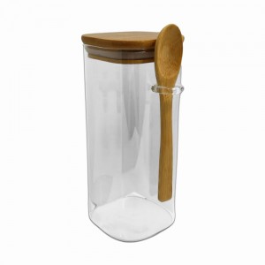 POTE DE VIDRO COM TAMPA EM BAMBU 950ML REF: APSQ820