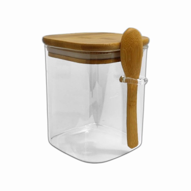 POTE DE VIDRO COM TAMPA EM BAMBU 750ML REF: APSQ120