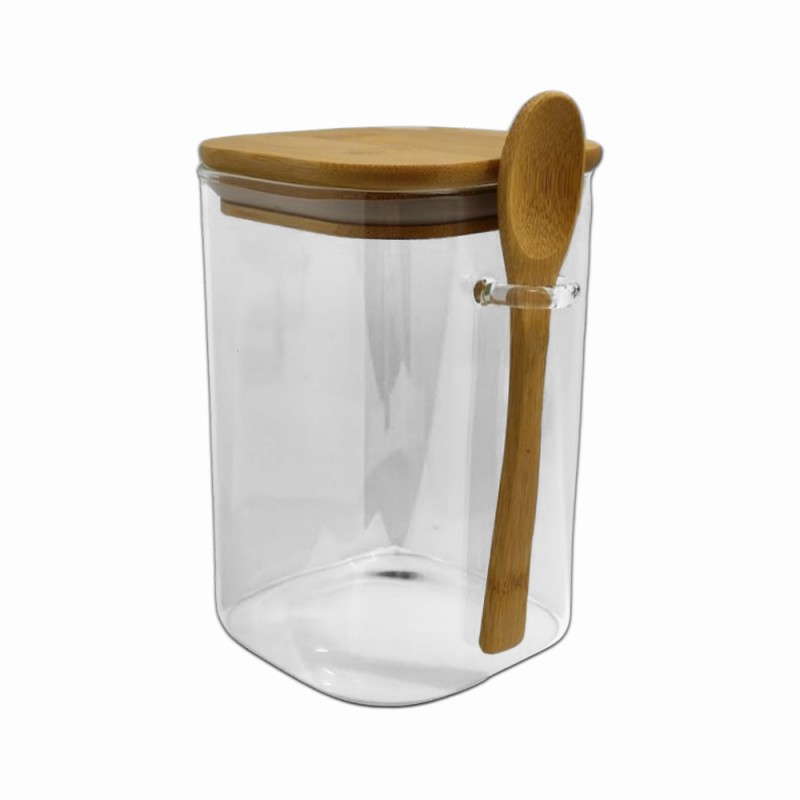 POTE DE VIDRO COM TAMPA EM BAMBU 950ML REF: APSQ150