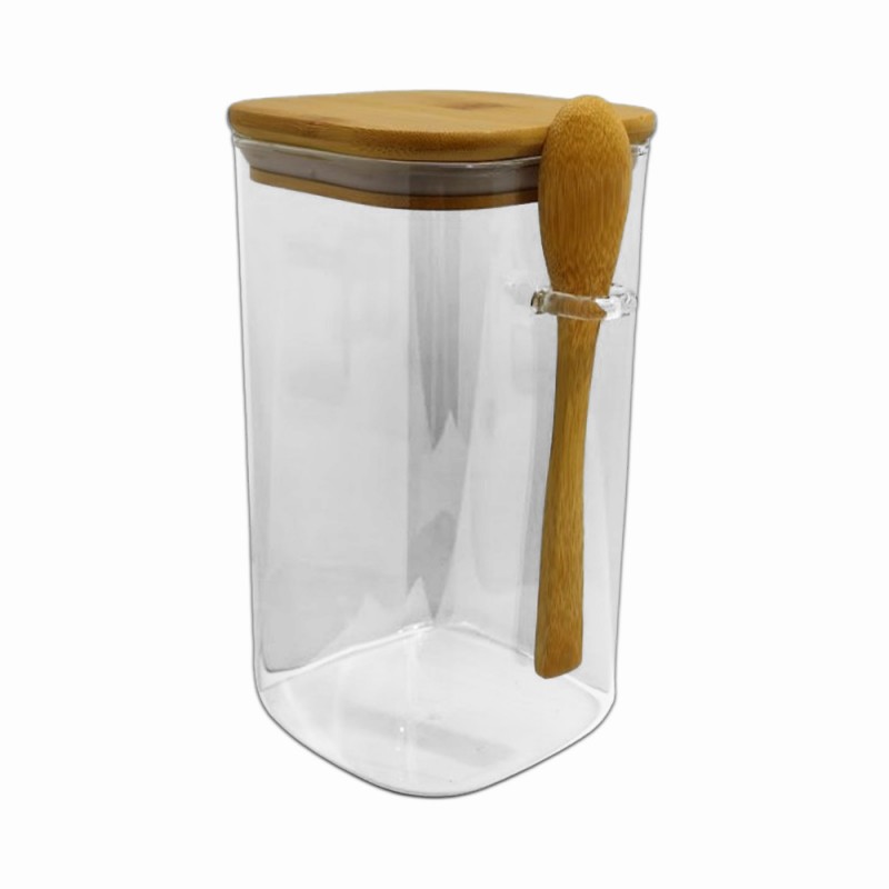 POTE DE VIDRO COM TAMPA EM BAMBU 1300ML REF: APSQ200