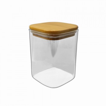 POTE DE VIDRO COM TAMPA EM BAMBU 500ML REF: APF810 POTE DE VIDRO COM TAMPA EM BAMBU 500ML REF: APF810