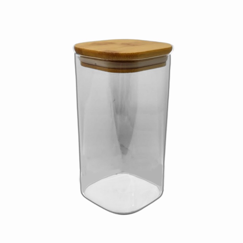 POTE DE VIDRO COM TAMPA EM BAMBU 800ML REF: APF815