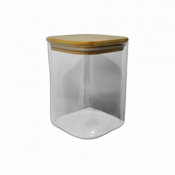 POTE DE VIDRO COM TAMPA EM BAMBU 1000ML REF: APF10120