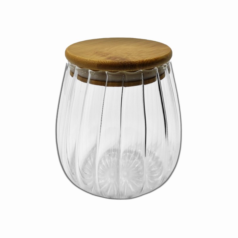 POTE DE VIDRO COM TAMPA EM BAMBU 500ML REF: APN6