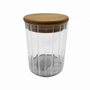 POTE DE VIDRO COM TAMPA EM BAMBU 450ML REF: APS810