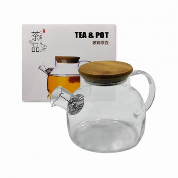 CHALEIRA EM VIDRO COM TAMPA DE BAMBU 1000ML REF: APBG1000
