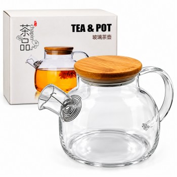 CHALEIRA EM VIDRO COM TAMPA DE BAMBU 1000ML REF: APBG1000