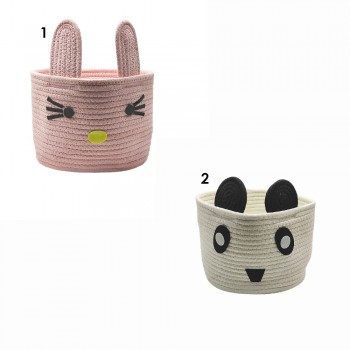CESTA PARA ARMAZENAMENTO EM ALGODÃO MODELO COELHO E PANDA REF: AP35673-6