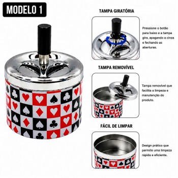CINZEIRO DE MESA REDONDO EM METAL ESTAMPADO COM TAMPA GIRATÓRIA REF: AP7347-9DJ CINZEIRO DE MESA REDONDO EM METAL ESTAMPADO COM TAMPA GIRATÓRIA REF: AP7347-9DJ