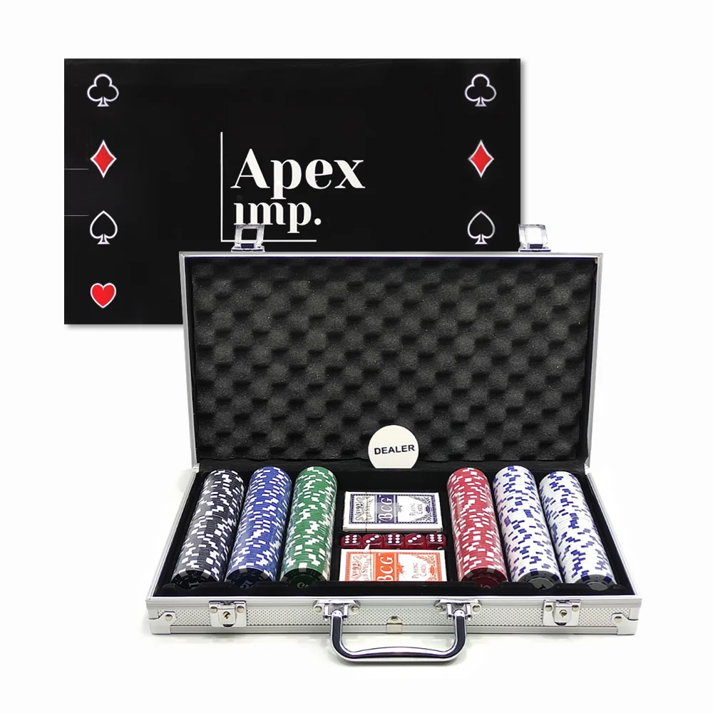 JOGO POKER EM MALETA DE ALUMÍNIO 300 FICHAS E 2 BARALHOS REF
