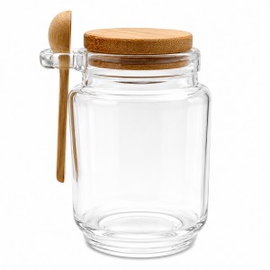 POTE DE VIDRO COM COLHER DOSADORA E TAMPA EM CORTIÇA 255ML REF: APSZB001