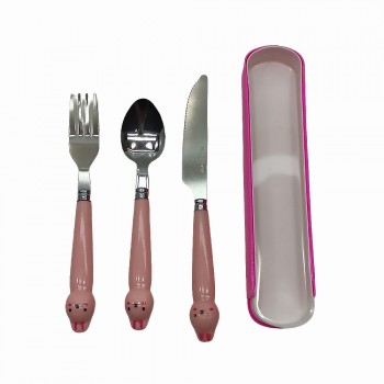 CONJUNTO COM GARFO, FACA E COLHER MODELO COELHO EM INOX REF: AP21332