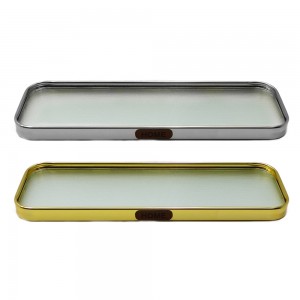 BANDEJA DECORATIVA EM VIDRO COM BORDAS METALIZADA REF: AP6882-70 BANDEJA DECORATIVA EM VIDRO COM BORDAS METALIZADA REF: AP6882-70