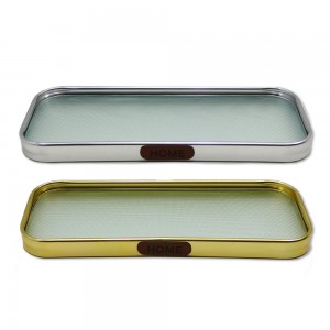 BANDEJA DECORATIVA EM VIDRO COM BORDAS METALIZADA REF: AP6882-71 BANDEJA DECORATIVA EM VIDRO COM BORDAS METALIZADA REF: AP6882-71